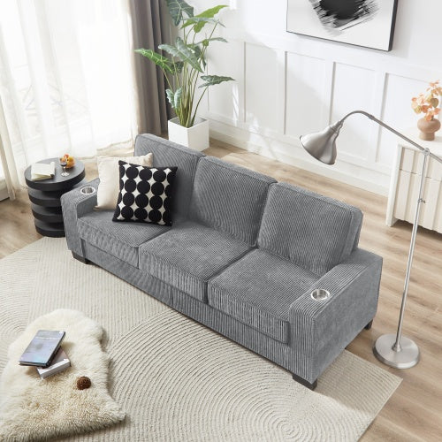 83.86Corduroy Fabric Sofa,Modern Compressed Couch,3-Seater Sofa, Furniture For Living Room,Bedroom,office