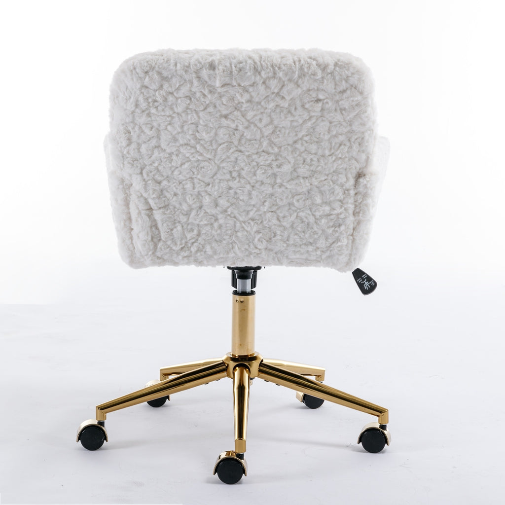 A&A Furniture Rabbit Hair Office Chair With Golden Base, Adjustable