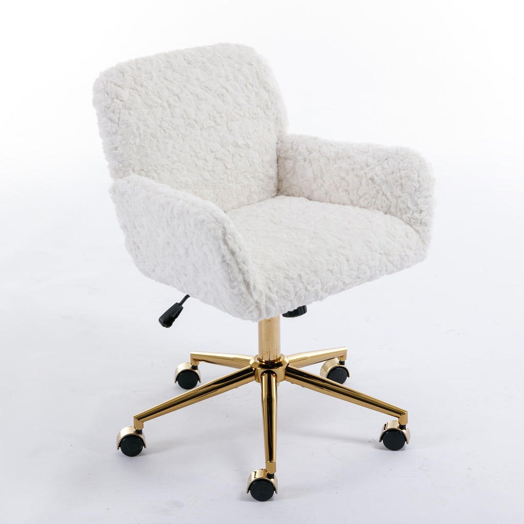 A&A Furniture Rabbit Hair Office Chair With Golden Base, Adjustable