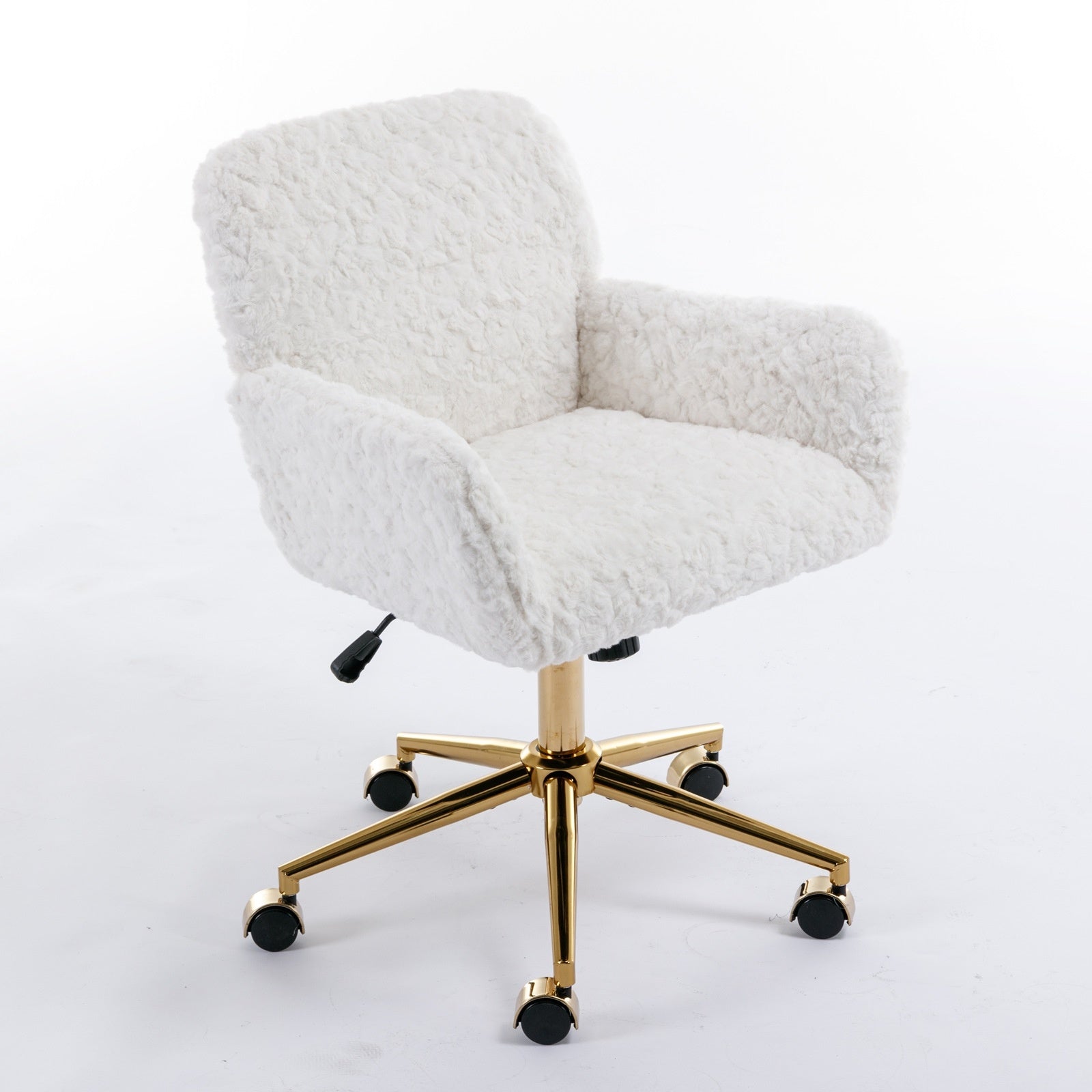 A&A Furniture Rabbit Hair Office Chair With Golden Base, Adjustable