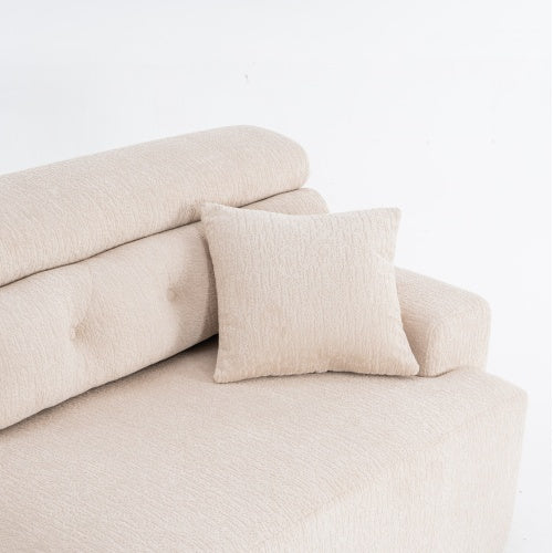 LY-029 APRICOT COMPRESSION SOFA 4-seater Combined Sofa, Wood Grain Chenille Fabric, Full Sponge Compression Sofa,combined Sofa With 2 Pillows For Living Home Furniture Apartment