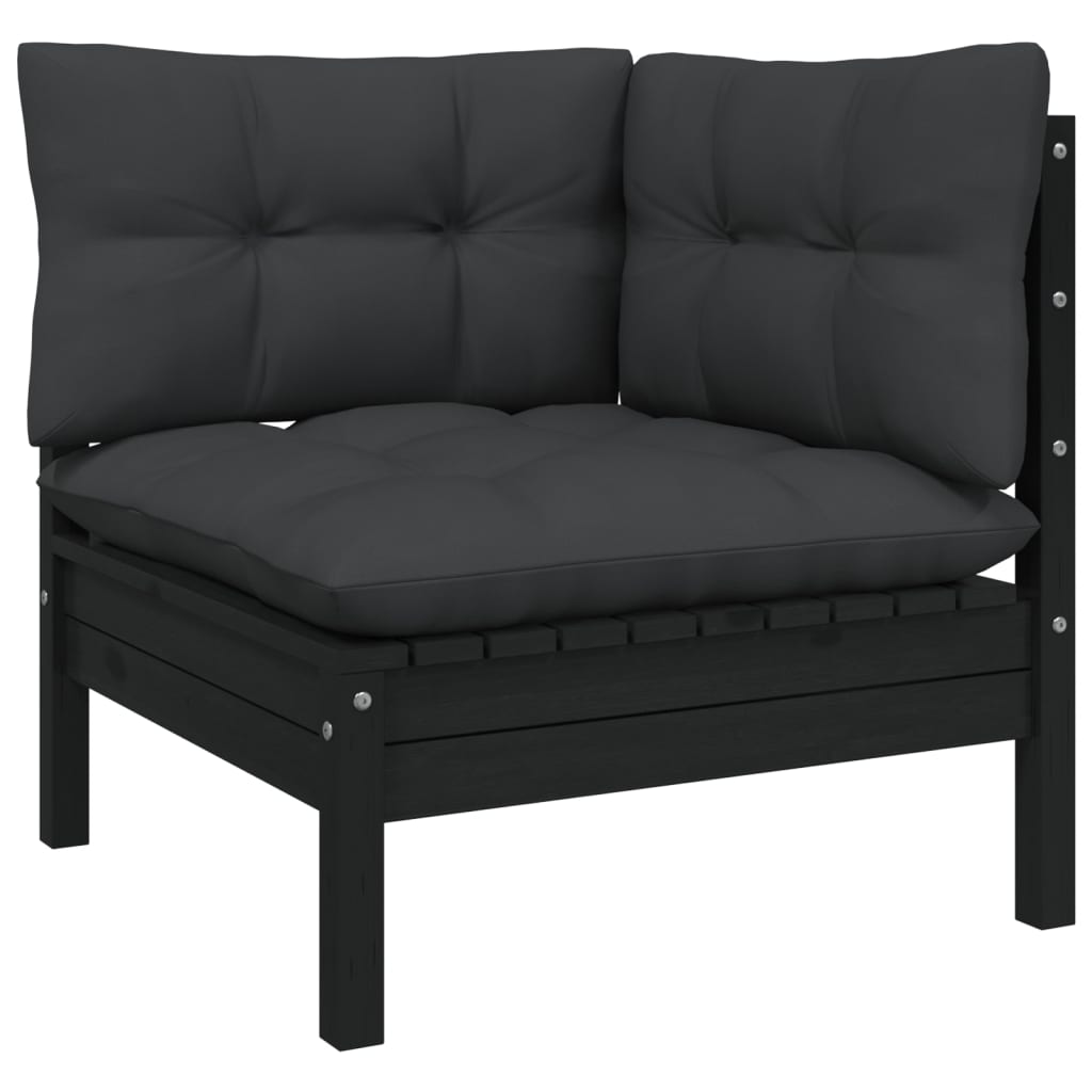 NNEVL 5 Piece Garden Lounge Set with Cushions Black Solid Pinewood
