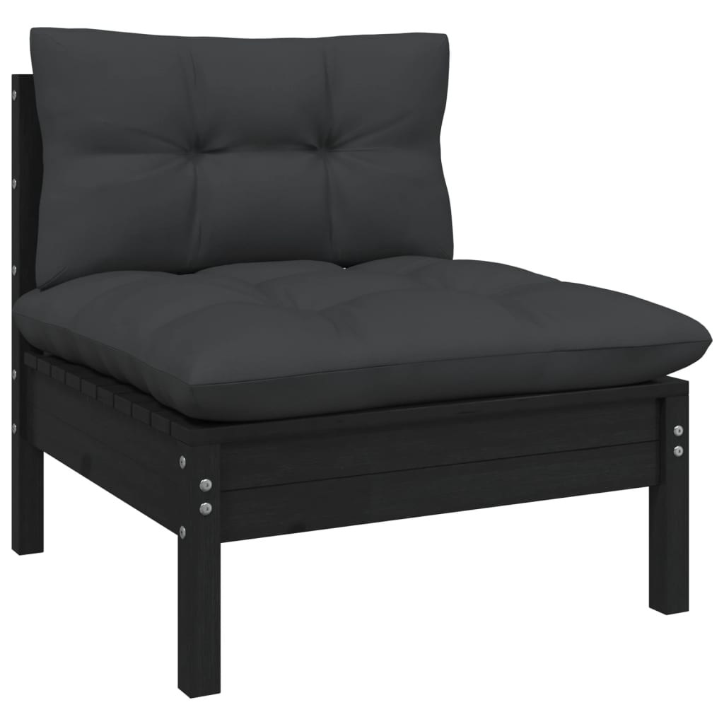 NNEVL 5 Piece Garden Lounge Set with Cushions Black Solid Pinewood