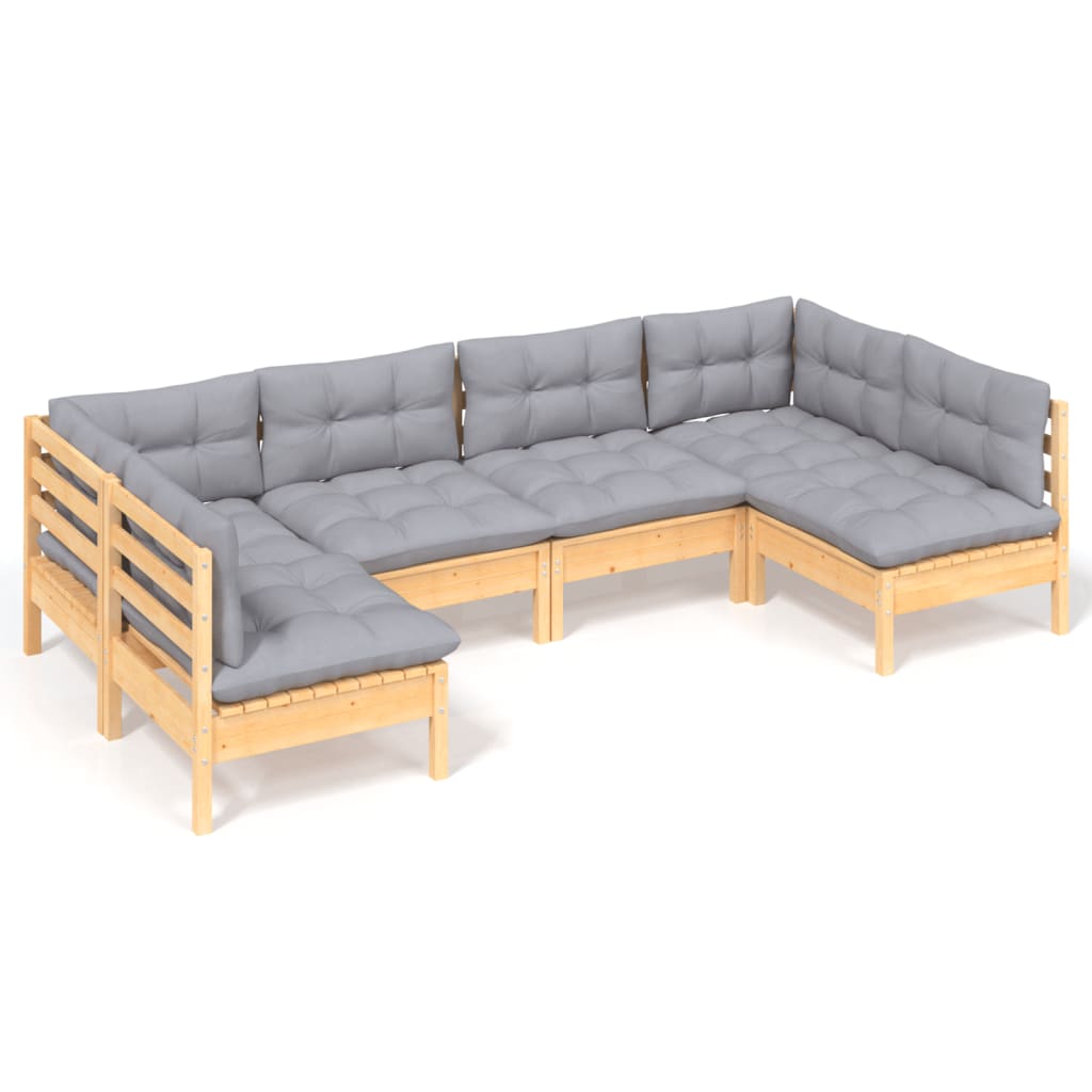 NNEVL 6 Piece Garden Lounge Set with Grey Cushions Solid Pinewood