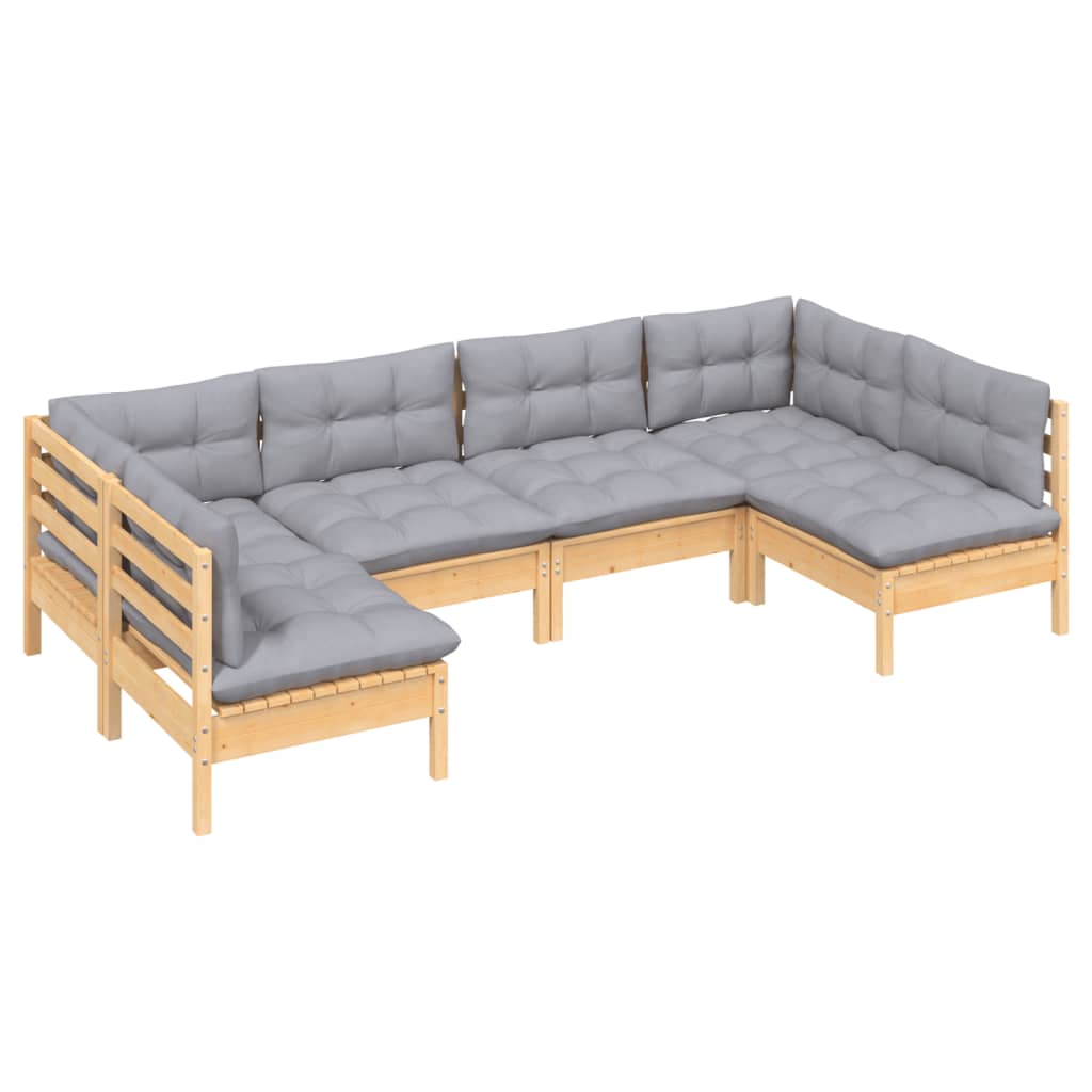 NNEVL 6 Piece Garden Lounge Set with Grey Cushions Solid Pinewood