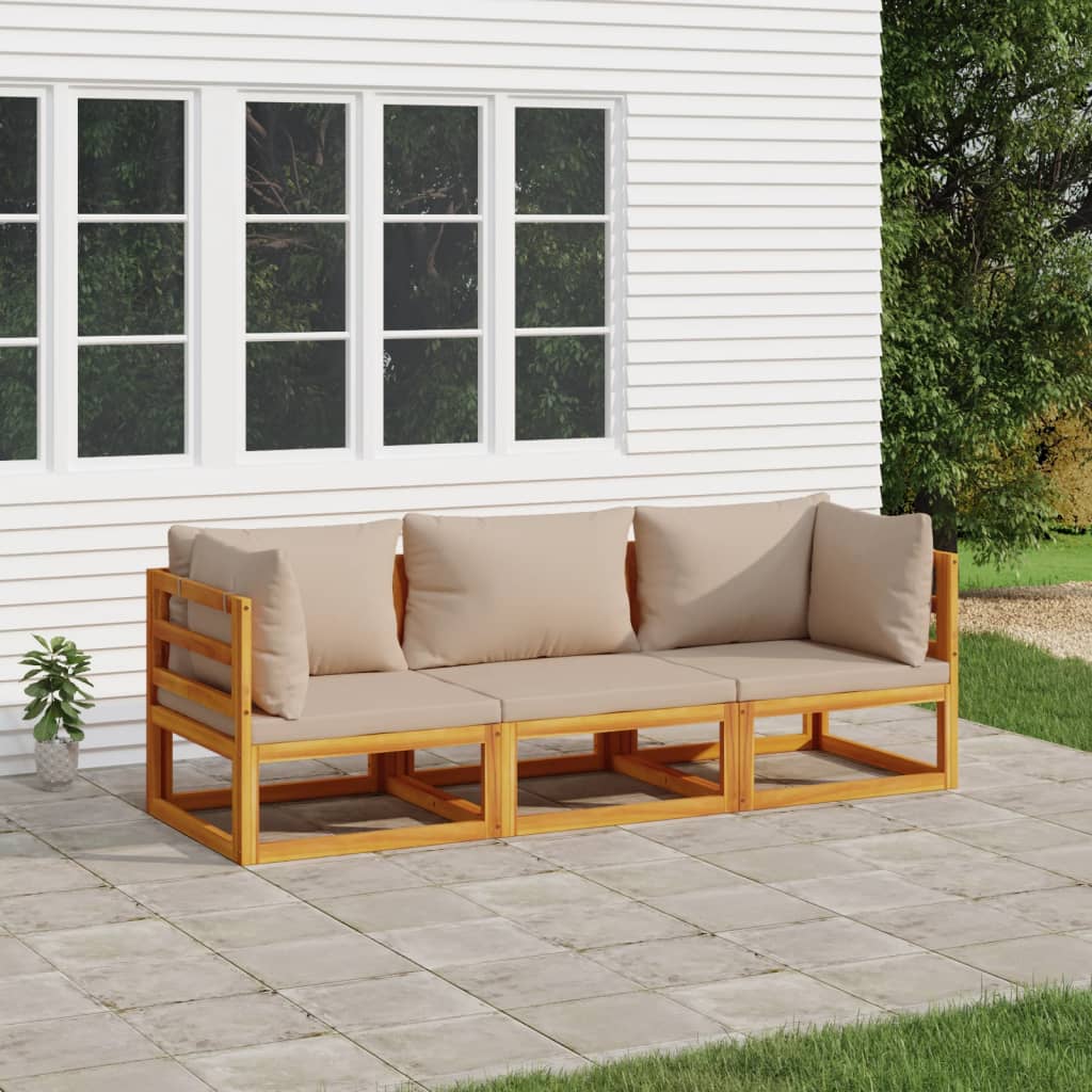 NNEVL 3 Piece Garden Lounge Set with Taupe Cushions Solid Wood
