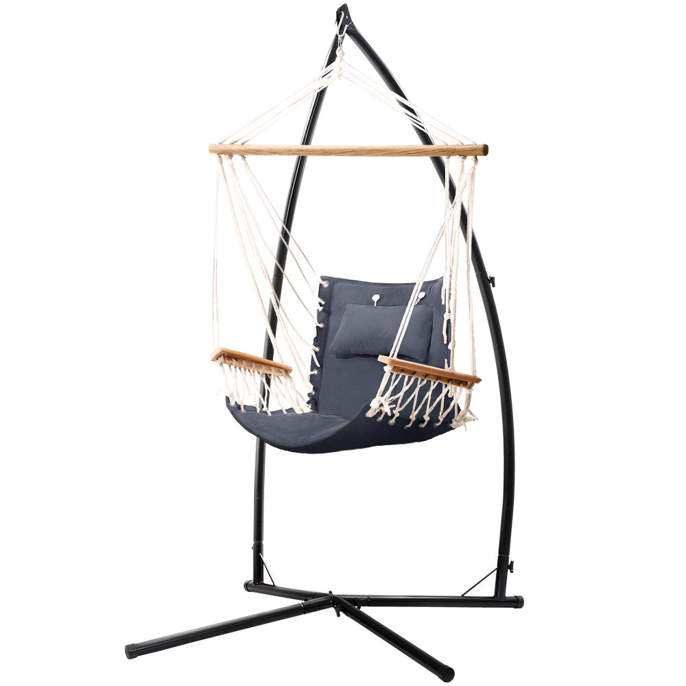 NNEDSZ Gardeon Hammock Chair with Steel Stand Armrest Outdoor Hanging Grey