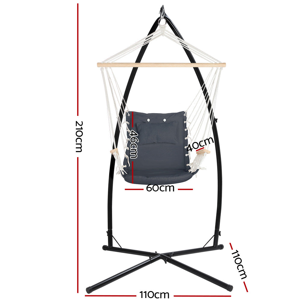 NNEDSZ Gardeon Hammock Chair with Steel Stand Armrest Outdoor Hanging Grey