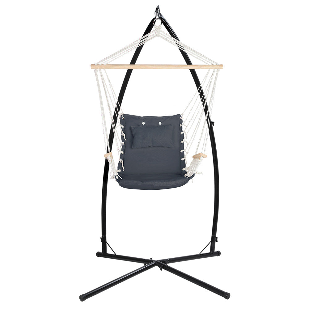 NNEDSZ Gardeon Hammock Chair with Steel Stand Armrest Outdoor Hanging Grey