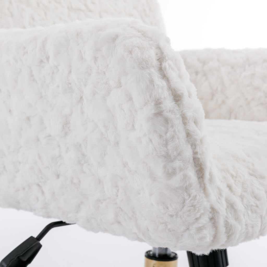 A&A Furniture Rabbit Hair Office Chair With Golden Base, Adjustable