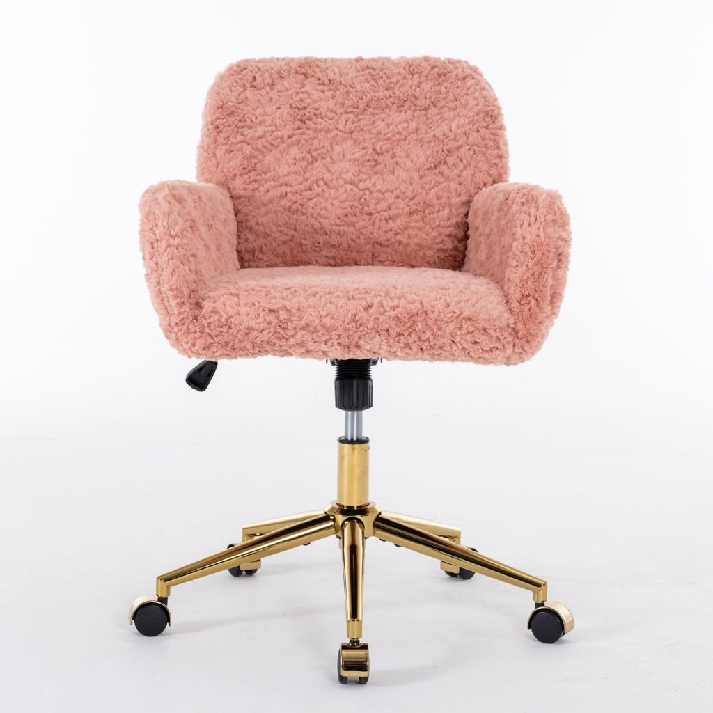 A&A Furniture Artificial Rabbit Hair Office Chair With Gold Base, Adjustable