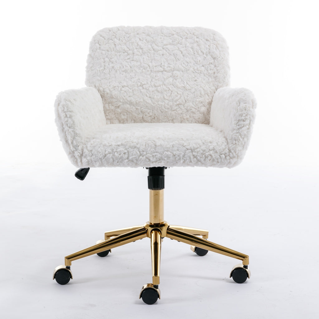 A&A Furniture Rabbit Hair Office Chair With Golden Base, Adjustable