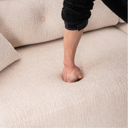 LY-029 APRICOT COMPRESSION SOFA 4-seater Combined Sofa, Wood Grain Chenille Fabric, Full Sponge Compression Sofa,combined Sofa With 2 Pillows For Living Home Furniture Apartment